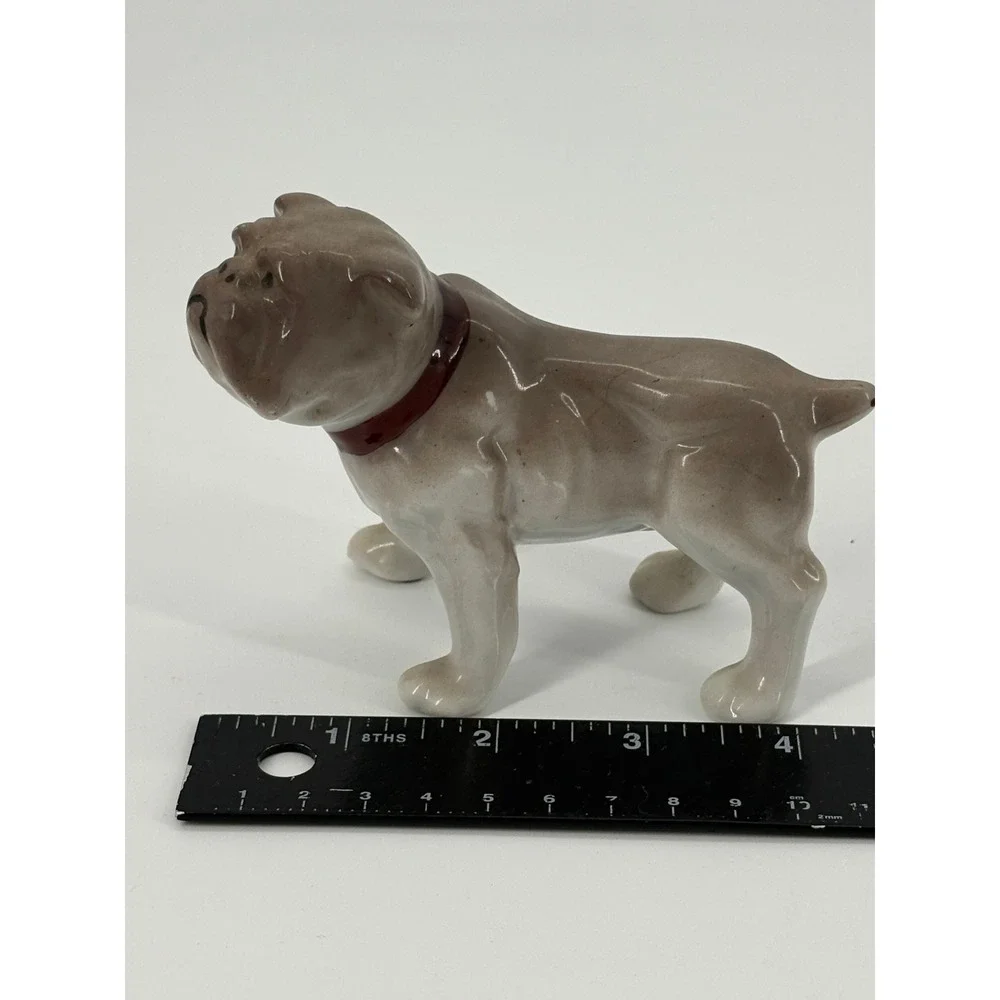 Vintage Ceramic Bulldog Figurine Red‎ Collar Made in Japan Collectible Decor - Picture 6 of 7
